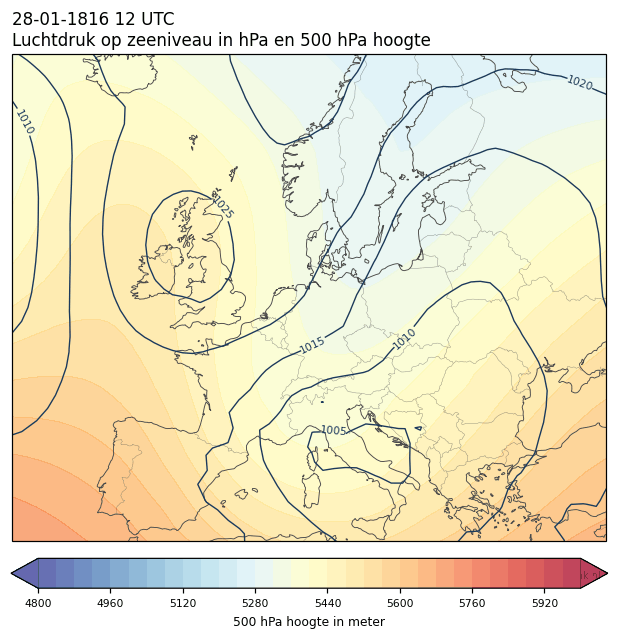 Weerkaart van 28 januari 1816 om 12 UTC