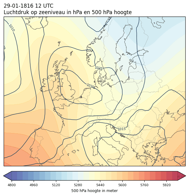 Weerkaart van 29 januari 1816 om 12 UTC