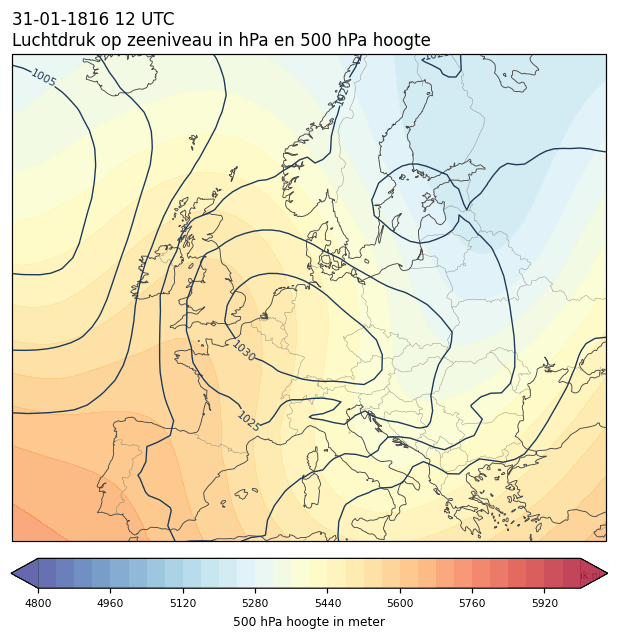 Weerkaart van 31 januari 1816 om 12 UTC
