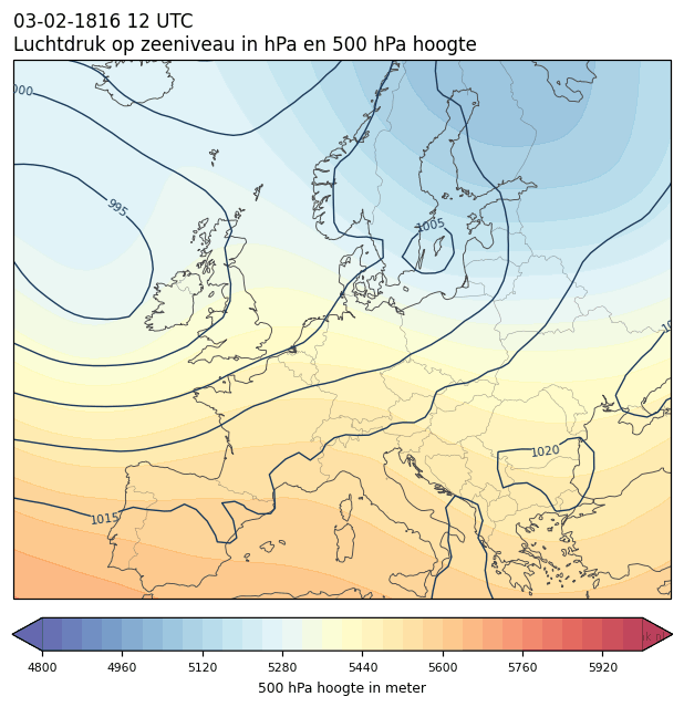 Weerkaart van 3 februari 1816 om 12 UTC