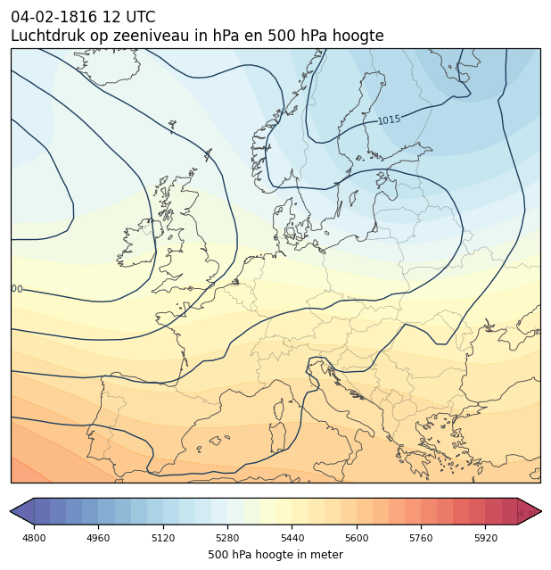 Weerkaart van 4 februari 1816 om 12 UTC