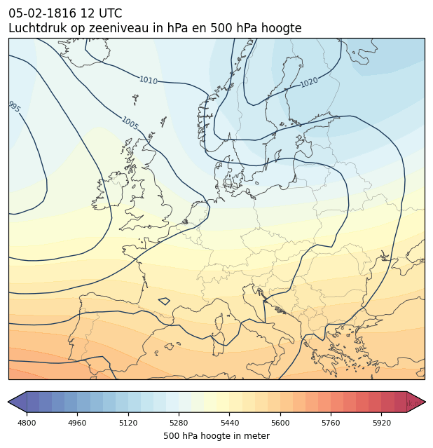 Weerkaart van 5 februari 1816 om 12 UTC