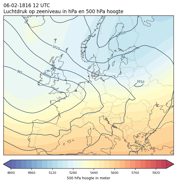 Weerkaart van 6 februari 1816 om 12 UTC