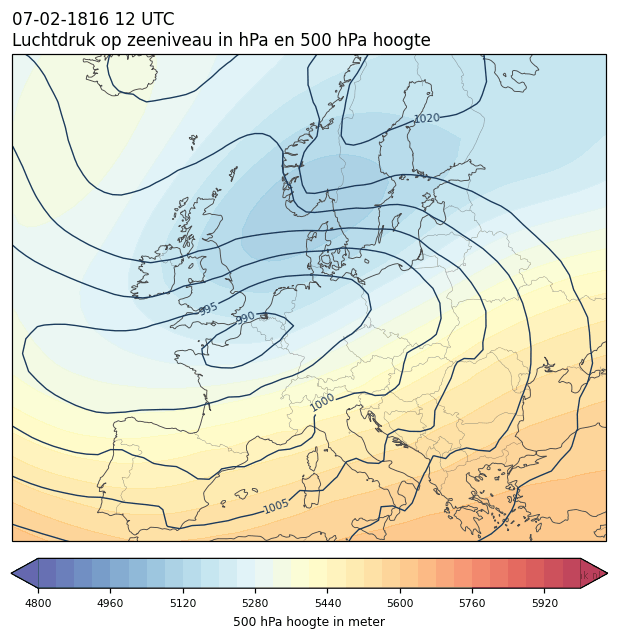 Weerkaart van 7 februari 1816 om 12 UTC