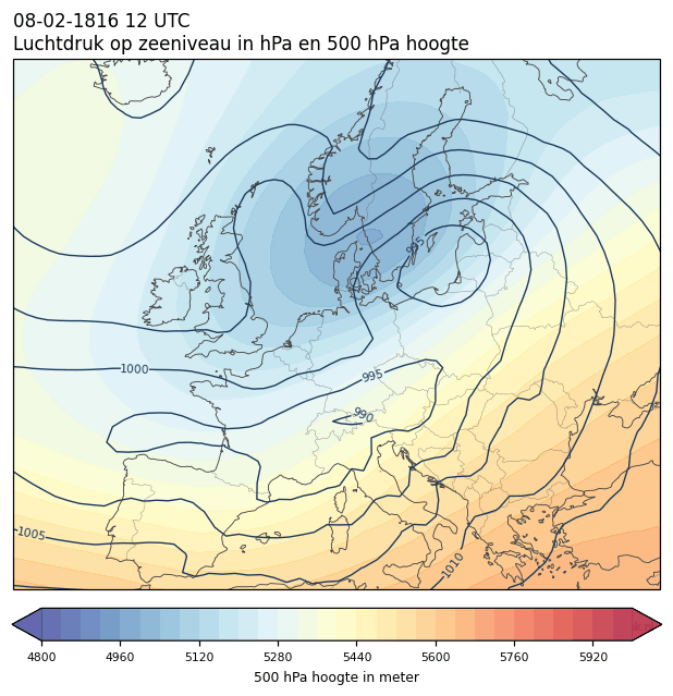 Weerkaart van 8 februari 1816 om 12 UTC