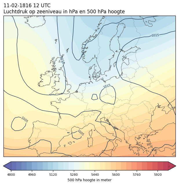 Weerkaart van 11 februari 1816 om 12 UTC