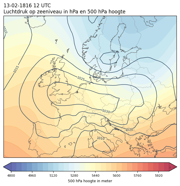 Weerkaart van 13 februari 1816 om 12 UTC