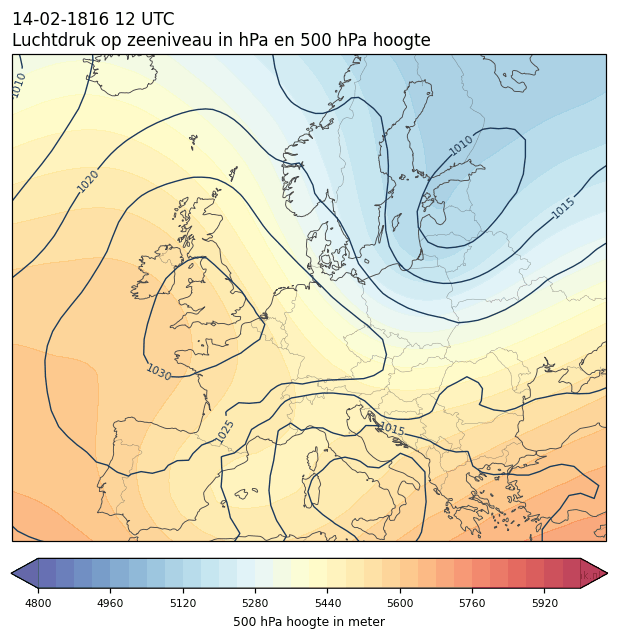 Weerkaart van 14 februari 1816 om 12 UTC