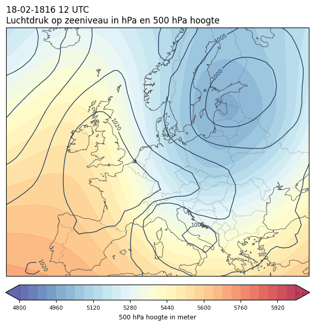 Weerkaart van 18 februari 1816 om 12 UTC