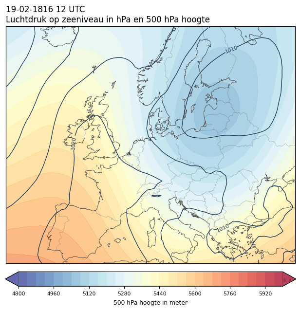 Weerkaart van 19 februari 1816 om 12 UTC