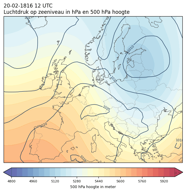 Weerkaart van 20 februari 1816 om 12 UTC