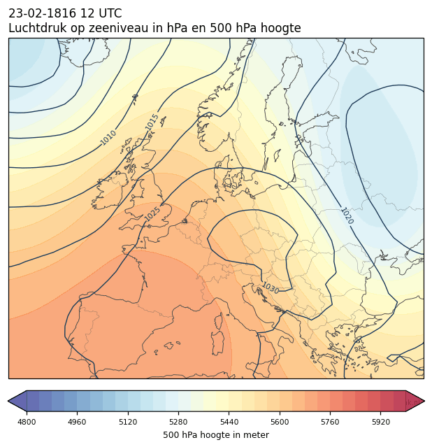 Weerkaart van 23 februari 1816 om 12 UTC