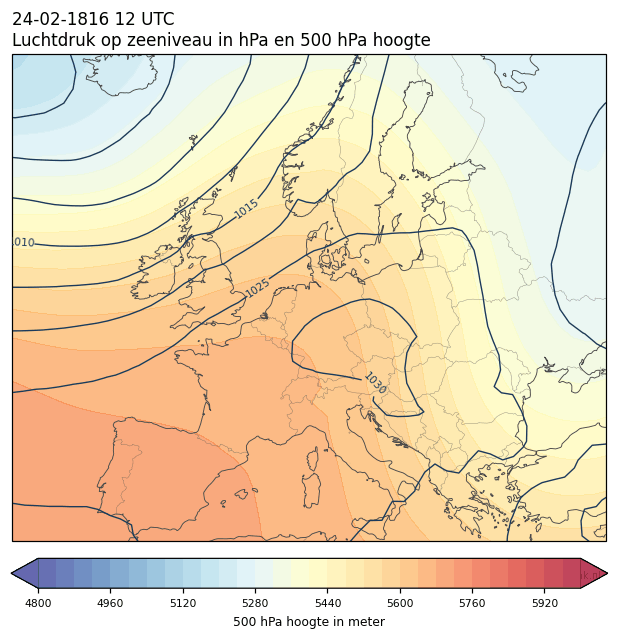 Weerkaart van 24 februari 1816 om 12 UTC