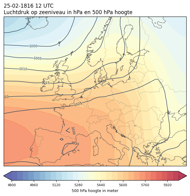 Weerkaart van 25 februari 1816 om 12 UTC