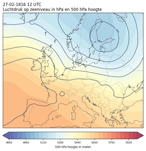 Weerkaart van 27 februari 1816 om 12 UTC