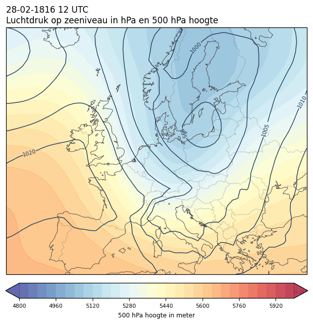 Weerkaart van 28 februari 1816 om 12 UTC