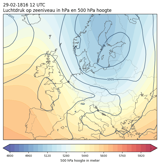Weerkaart van 29 februari 1816 om 12 UTC