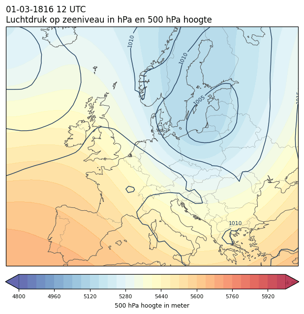 Weerkaart van 1 maart 1816 om 12 UTC