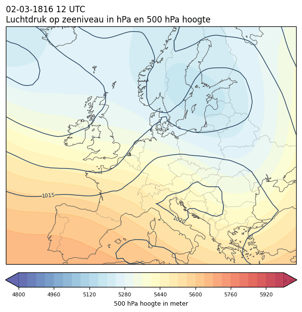 Weerkaart van 2 maart 1816 om 12 UTC