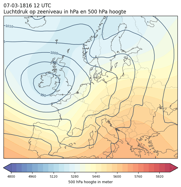 Weerkaart van 7 maart 1816 om 12 UTC