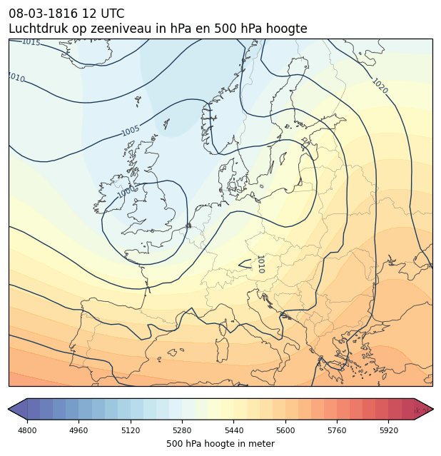 Weerkaart van 8 maart 1816 om 12 UTC