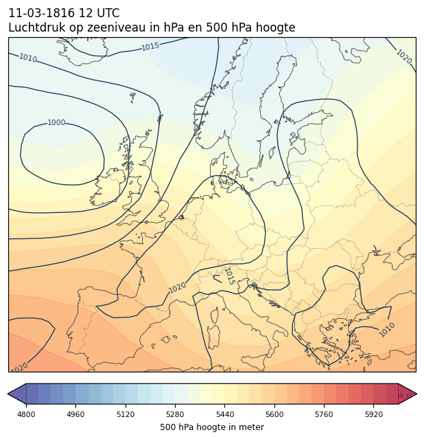 Weerkaart van 11 maart 1816 om 12 UTC