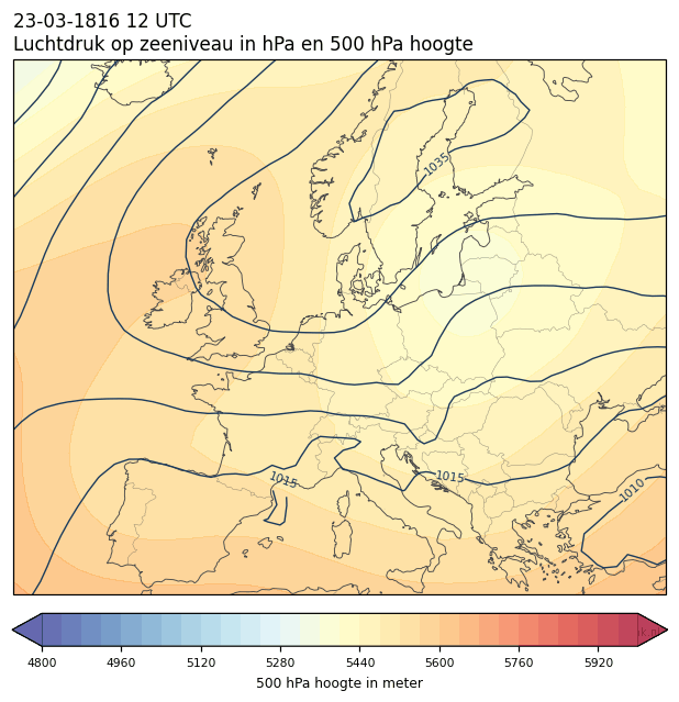 Weerkaart van 23 maart 1816 om 12 UTC