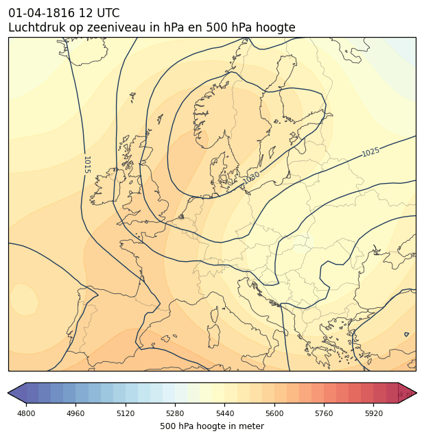Weerkaart van 1 april 1816 om 12 UTC