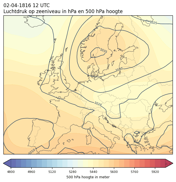 Weerkaart van 2 april 1816 om 12 UTC