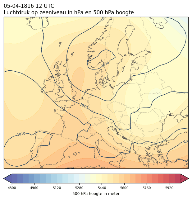 Weerkaart van 5 april 1816 om 12 UTC