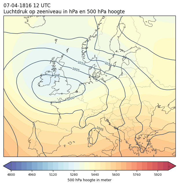 Weerkaart van 7 april 1816 om 12 UTC