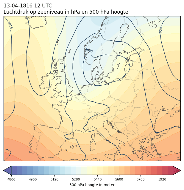 Weerkaart van 13 april 1816 om 12 UTC
