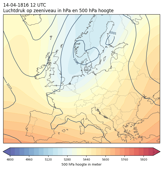 Weerkaart van 14 april 1816 om 12 UTC