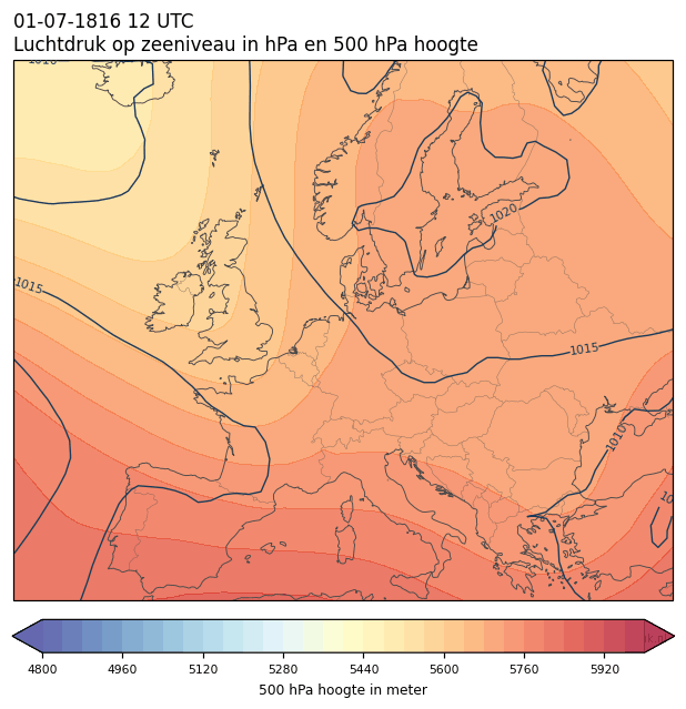 Weerkaart van 1 juli 1816 om 12 UTC