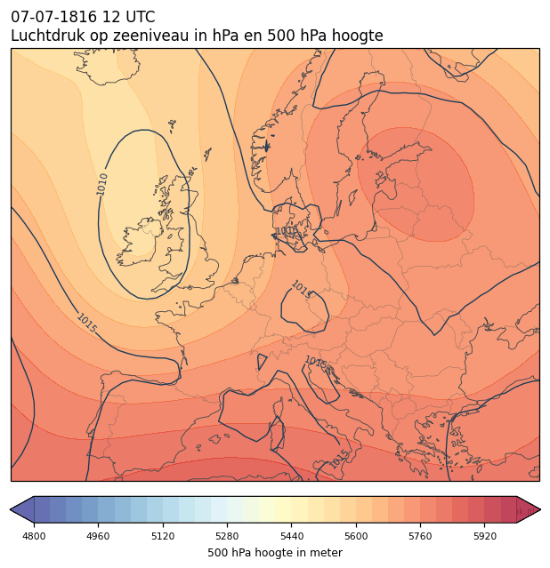 Weerkaart van 7 juli 1816 om 12 UTC