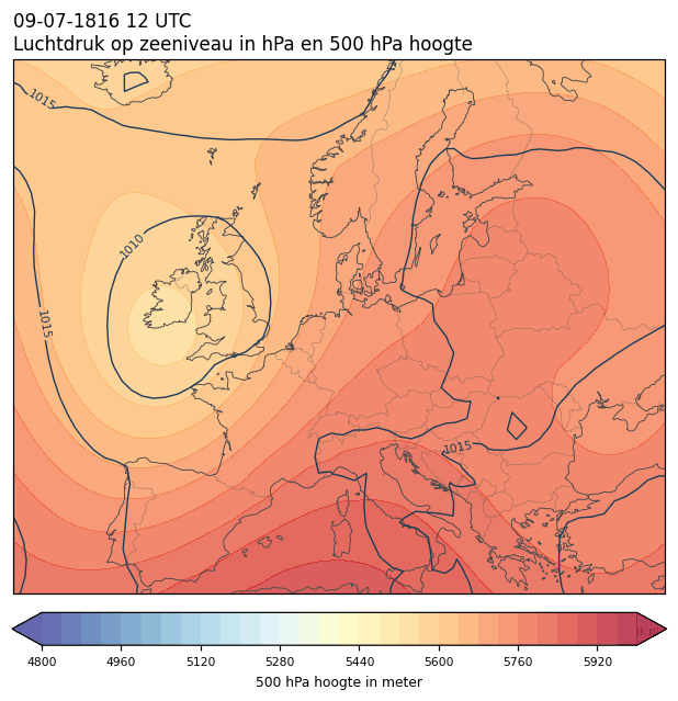 Weerkaart van 9 juli 1816 om 12 UTC