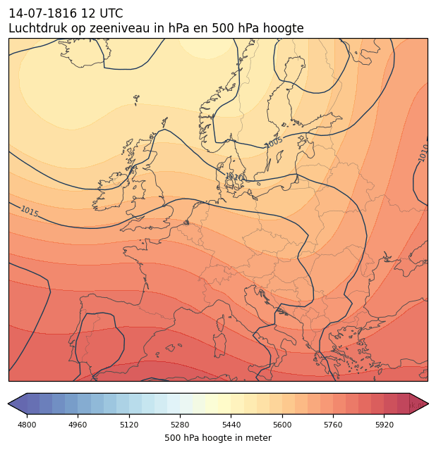 Weerkaart van 14 juli 1816 om 12 UTC