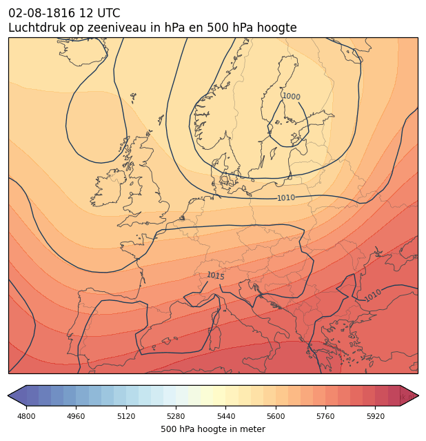 Weerkaart van 2 augustus 1816 om 12 UTC
