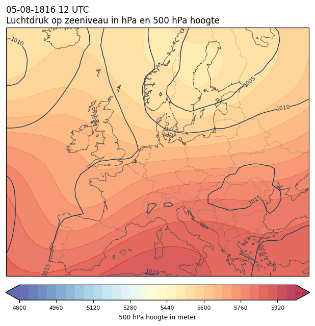 Weerkaart van 5 augustus 1816 om 12 UTC