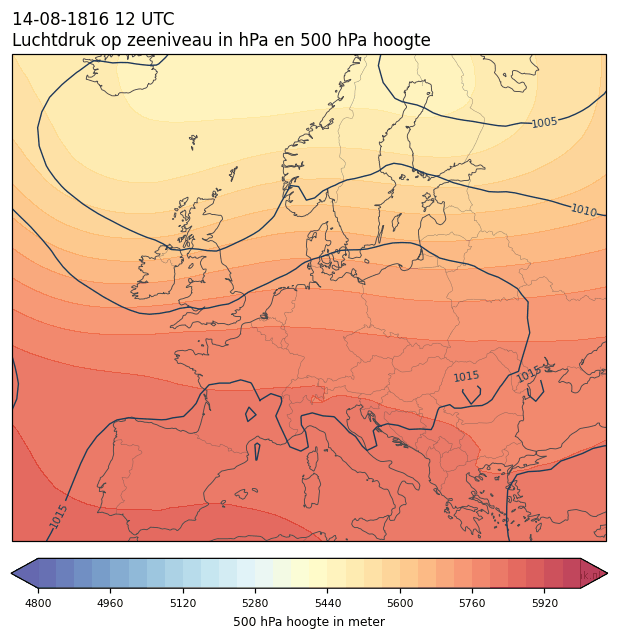 Weerkaart van 14 augustus 1816 om 12 UTC