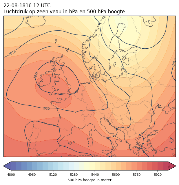 Weerkaart van 22 augustus 1816 om 12 UTC