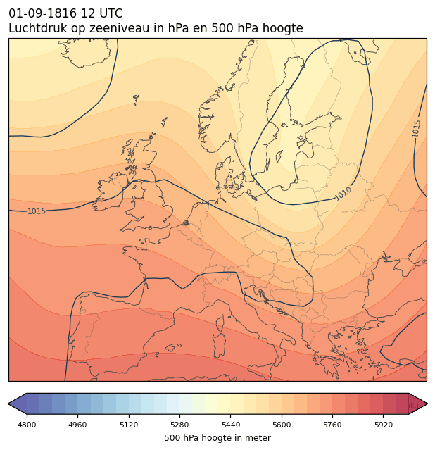 Weerkaart van 1 september 1816 om 12 UTC