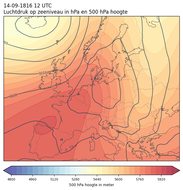 Weerkaart van 14 september 1816 om 12 UTC