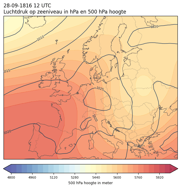 Weerkaart van 28 september 1816 om 12 UTC