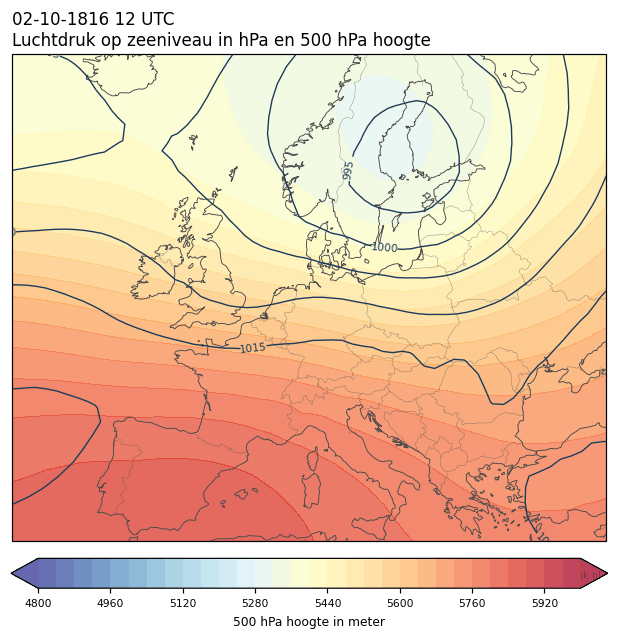 Weerkaart van 2 oktober 1816 om 12 UTC