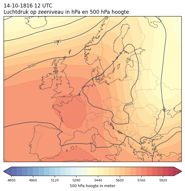 Weerkaart van 14 oktober 1816 om 12 UTC