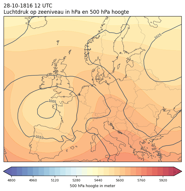 Weerkaart van 28 oktober 1816 om 12 UTC