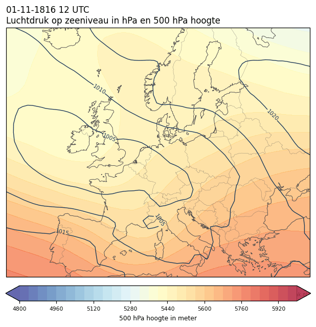 Weerkaart van 1 november 1816 om 12 UTC