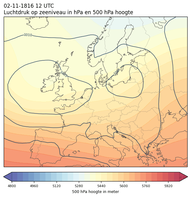 Weerkaart van 2 november 1816 om 12 UTC