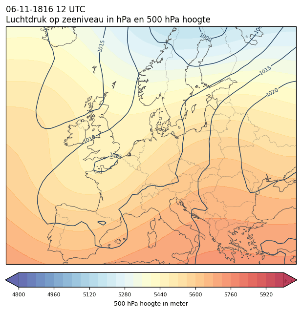 Weerkaart van 6 november 1816 om 12 UTC